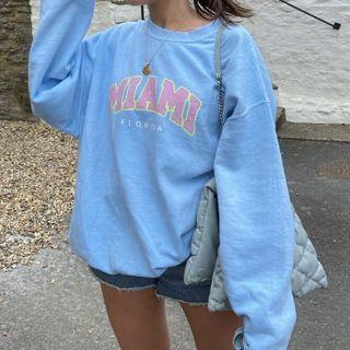 Lettering Print Long-sleeve Pullover