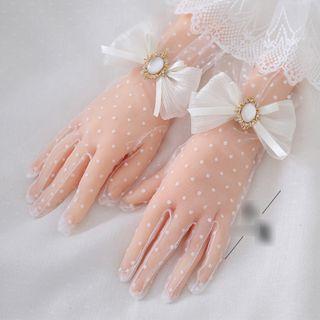 Faux Crystal Bow Mesh Gloves