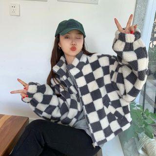 Checkerboard Lambswool Jacket Gray & White - One Size