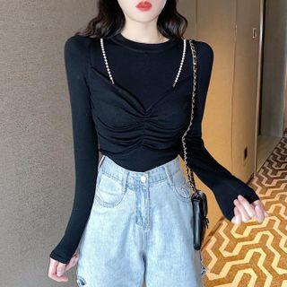 Mock Two-piece Beaded Knit Top