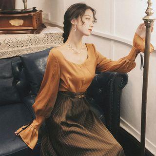Flare-sleeve Shirt / Midi Skirt