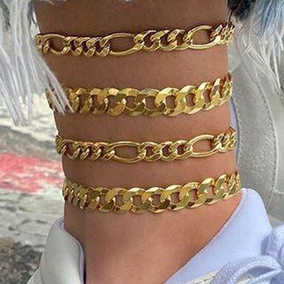 Set Of 4 : Chunky Alloy Anklet Af139 - Gold - One Size