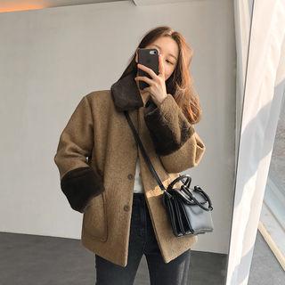 Faux-fur Detail Boucl -knit Jacket