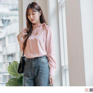 Frilled Trim Tie-neck Top