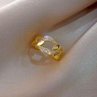 Chunky Chain Rhinestone Open Ring 1 Pc - Gold - One Size