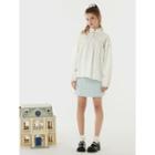 Frilled-neck Beribboned Letter-embroidered Blouse White - One Size