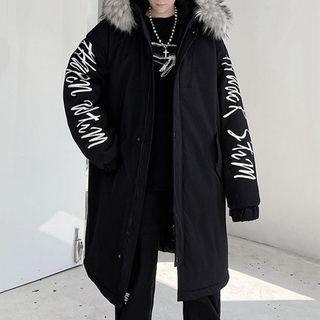 Lettering Zip-up Long Parka