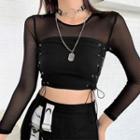 Long-sleeve Mesh Top / Tube Top / Mini A-line Skirt / Set