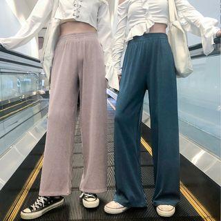 Elastic Waist Knit Straight-cut Pants