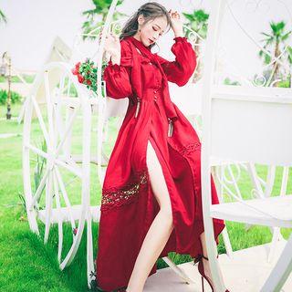 Long-sleeve Paneled Slit-hem Dress