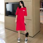 Round Collar Printed Letter Dress