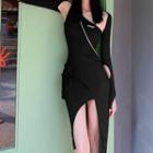 Long Sleeve Logo Side-vent Dress