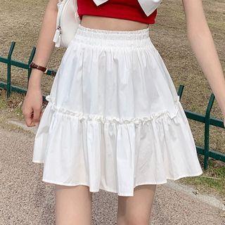 Ruffled A-line Skirt White - One Size