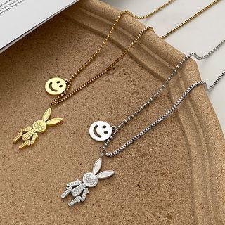 Smiley & Rabbit Pendant Stainless Steel Necklace