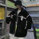Reflective Print Fleece-lined Stand Collar Cargo Jacket