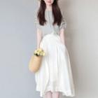 Short-sleeve Ruffle Trim Top / Midi A-line Skirt / Set