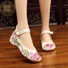 Flower Embroidered Block Heel Mary Jane Shoes