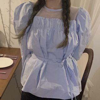 Sheer Panel Blouse Blue - One Size
