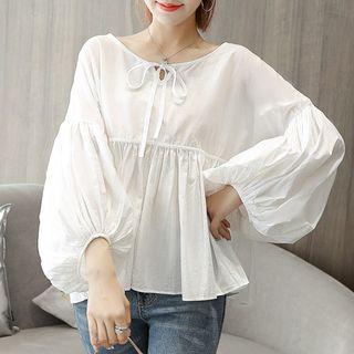 Lantern-sleeve Top White - One Size