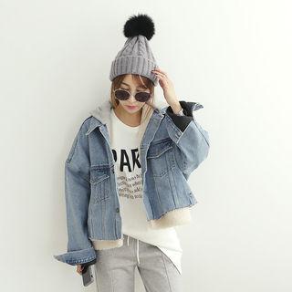 Hooded Sherpa-fleece Lined Denim Jacket