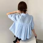 Short-sleeve Pleated Cropped Blouse