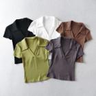 Plain Collared Short-sleeve T-shirt