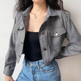 Black & White Houndstooth Cropped Lapel Jacket