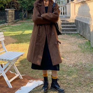 Notch Lapel Double-breasted Corduroy Coat