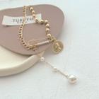 Safety Pin Faux Pearl Pendant Necklace 1 Pc - Gold - One Size