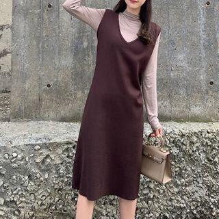 V-neck Midi Overall Dress