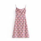 Spaghetti-strap Color Block Patterned Midi A-line Dress