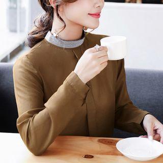 Long-sleeve Mock Neck Blouse