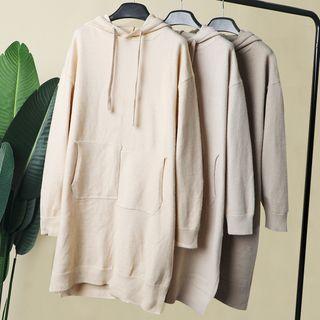Drawstring Knit Hoodie Dress As Shown In Figure - One Size