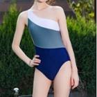 Contrast Color One-shoulder Swimsuit