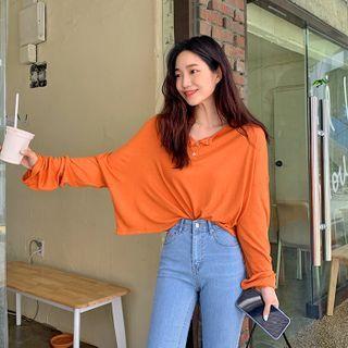 Drop-shoulder Crop Henley