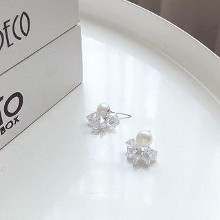 Faux Pearl Rhinestone Earring 925 Sterling Silver Needle - Faux Pearl Rhinestone - One Size