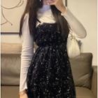 Long-sleeve Mock-neck T-shirt / Star Print Midi Overall Dress
