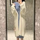 Fluffy Long Cardigan / Long-sleeve Midi Sheath Dress