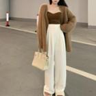 Padded Tube Top / Wide Leg Pants / Open-front Cardigan