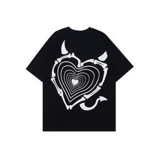 Short Sleeve Devil Heart Print T-shirt