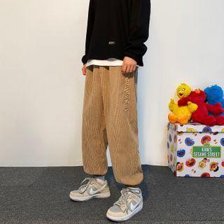 Embroidered Lettering Corduroy Pants