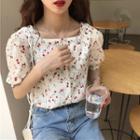 Short-sleeve Floral Print Button-up Top