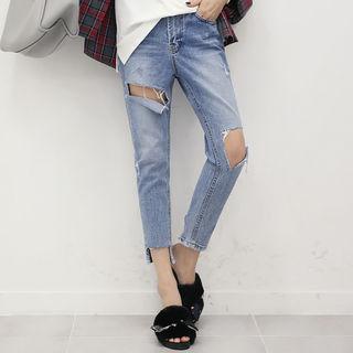 Cut-out Detail Tapered Jeans