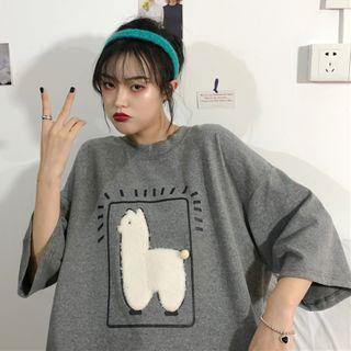 Fleece Alpaca Short-sleeve Round Neck T-shirt