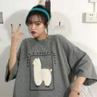 Fleece Alpaca Short-sleeve Round Neck T-shirt