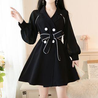 Long-sleeve Double Breasted Sashed A-line Mini Dress
