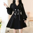 Long-sleeve Double Breasted Sashed A-line Mini Dress