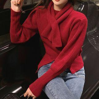 Asymmetric Mock-turtleneck Slit Sweater