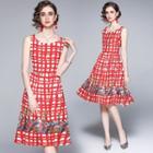 Sleeveless Check Graphic Print A-line Dress