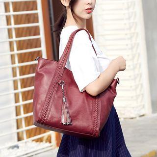 Tasseled Faux Leather Tote Bag